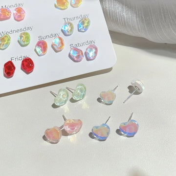 DAIIIBABYYY  -  New Y2K Colorful Fairy Heart Butterfly Moon Star Stud Earrings Set for Women Korean Fashion Girls Earring Jewelry